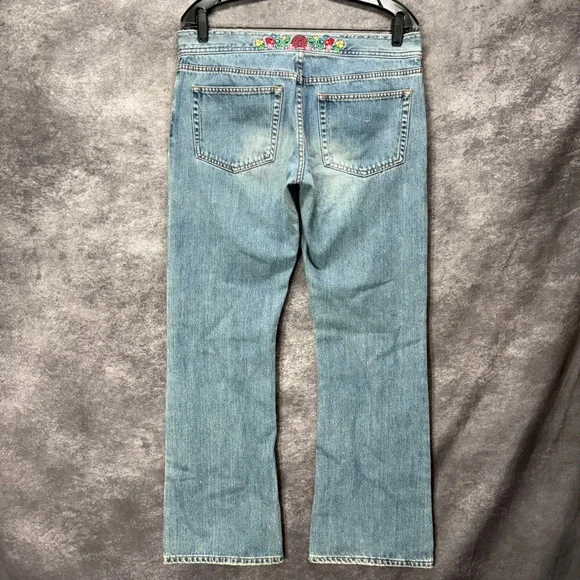 Y2K Hollister Boot Cut Flare Jeans Womens 8R Lace Up Fly Floral Embroidered RARE - Picture 4 of 16